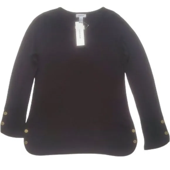 Calvin Klein Women's Black Cable Knit Button Detail Pullover Sweater S/CH/P NWT