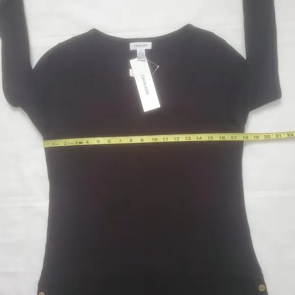 Calvin Klein Women's Black Cable Knit Button Detail Pullover Sweater S/CH/P NWT