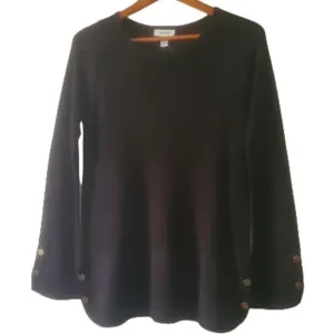 Calvin Klein Women's Black Cable Knit Button Detail Pullover Sweater S/CH/P NWT