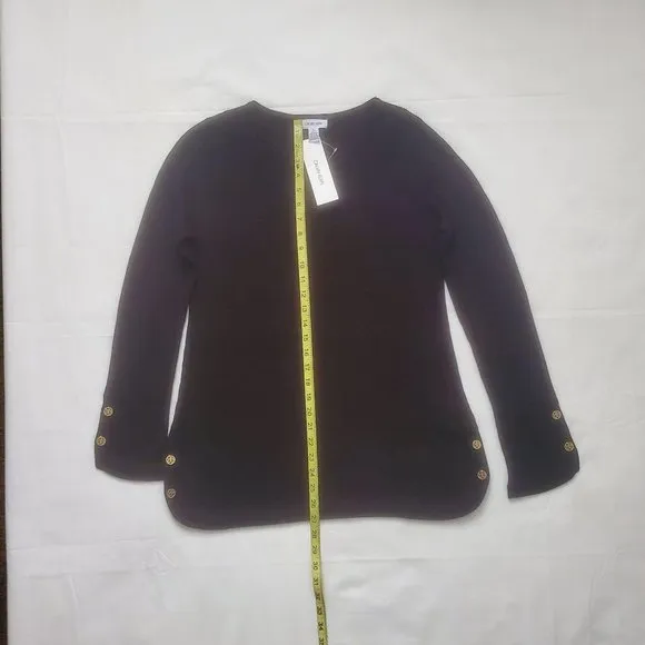 Calvin Klein Women's Black Cable Knit Button Detail Pullover Sweater S/CH/P NWT