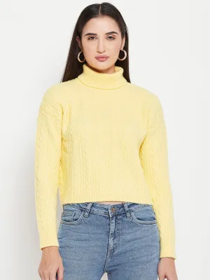 Camla Barcelona Cable Knit Lemon Yellow Turtleneck Sweater