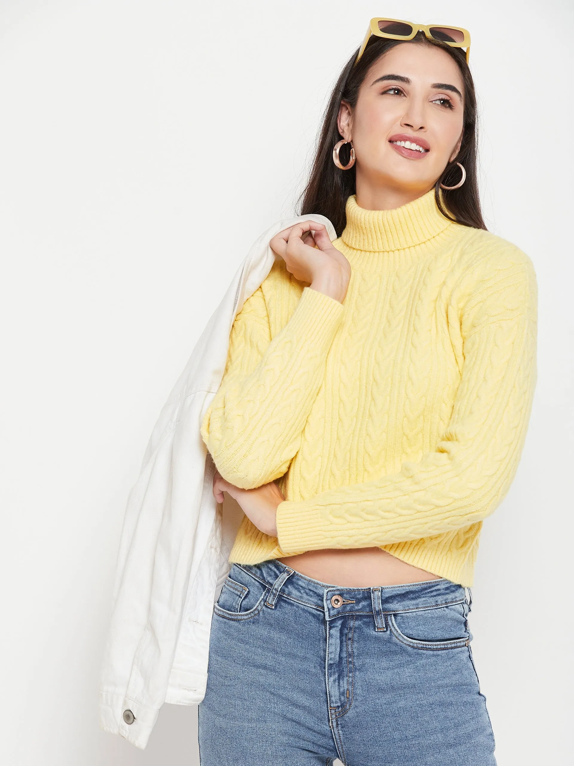 Camla Barcelona Cable Knit Lemon Yellow Turtleneck Sweater