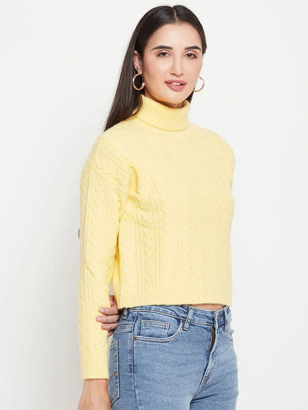 Camla Barcelona Cable Knit Lemon Yellow Turtleneck Sweater