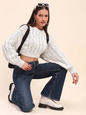 Camla Barcelona Cable Knit Light Grey Cotton Crop Sweater