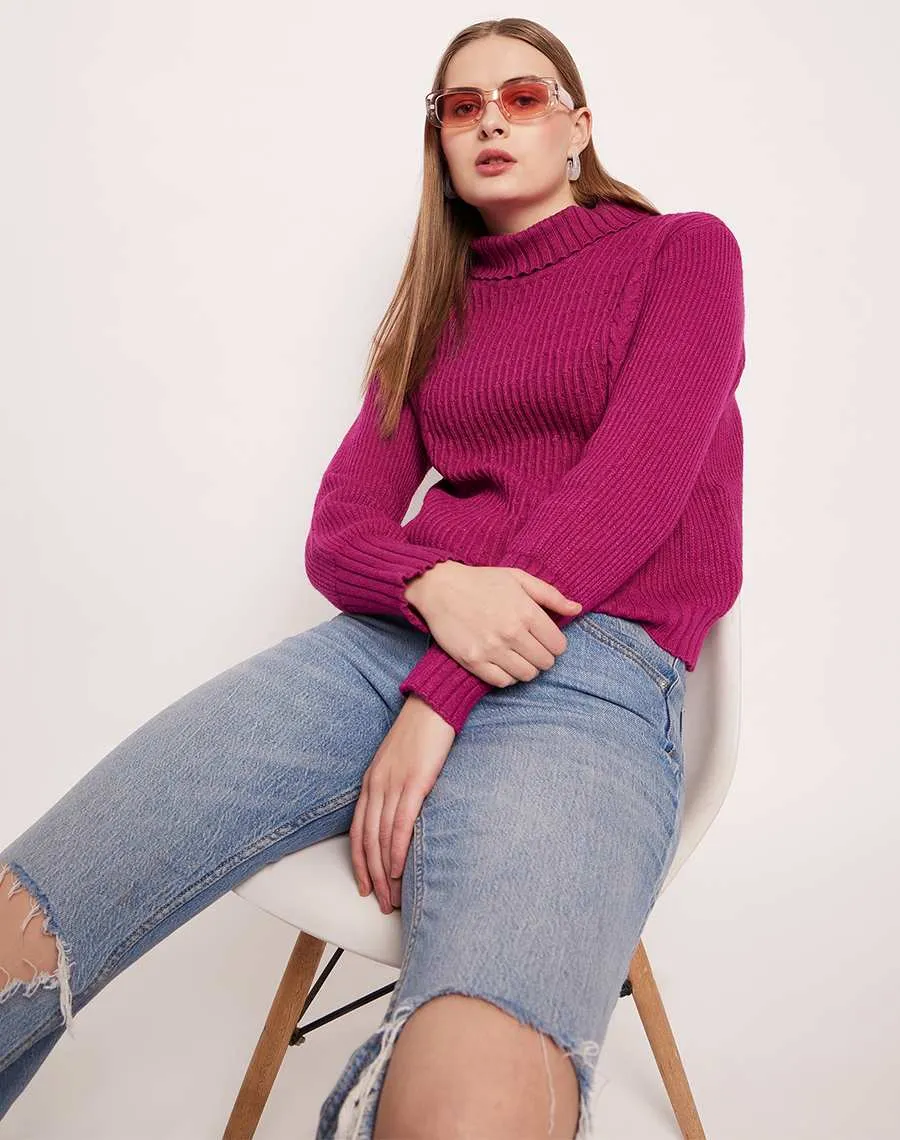 Camla Barcelona Cable Knit Purple Turtleneck Sweater