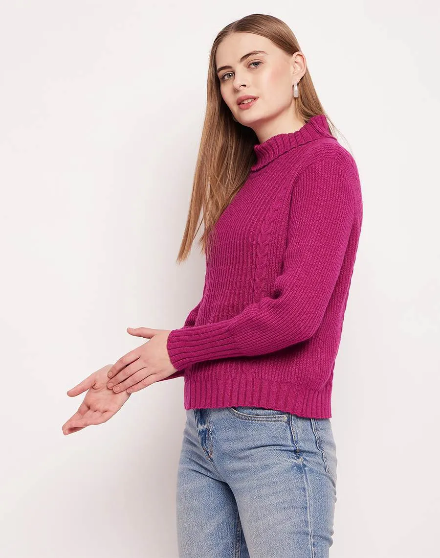 Camla Barcelona Cable Knit Purple Turtleneck Sweater