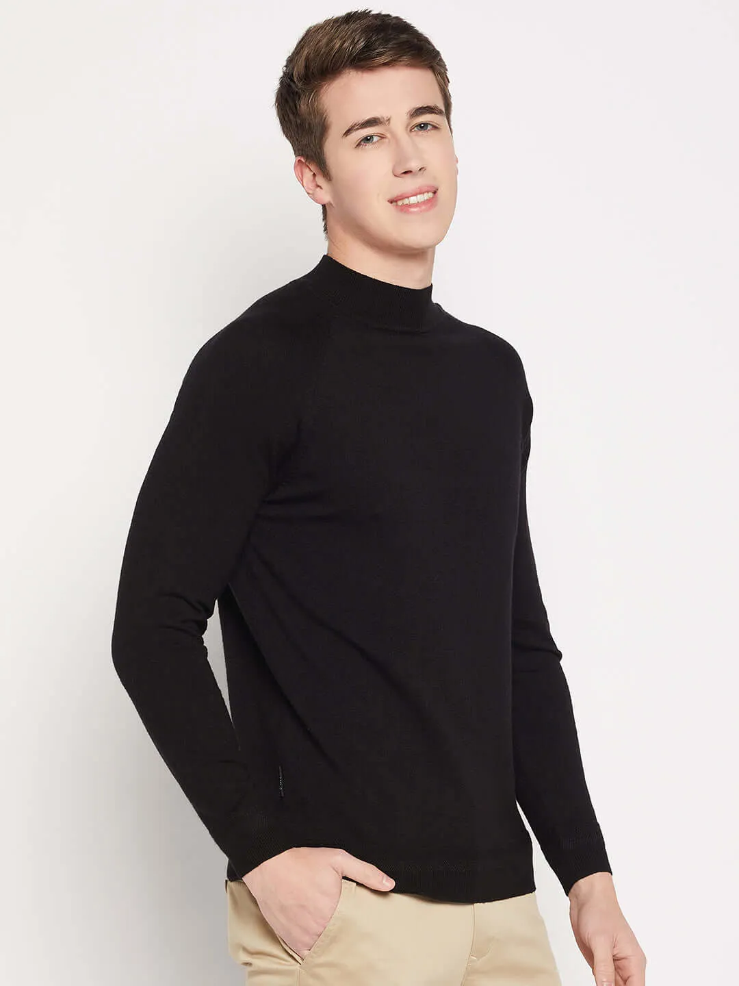 Camla Barcelona Mock Neck Black Sweater For Men