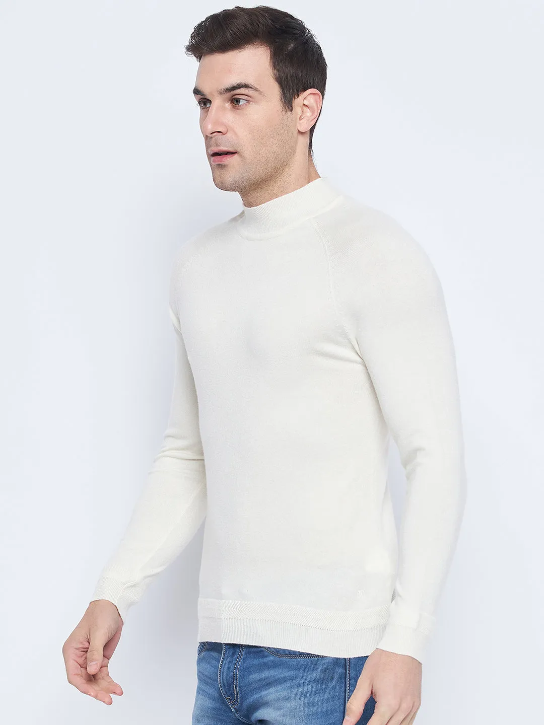 Camla Barcelona Mock Neck Cream Sweater For Men