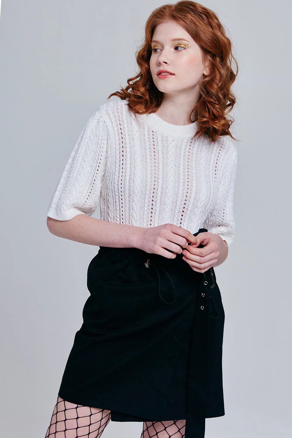 Casey Short Sleeve Cable Knit Sweater