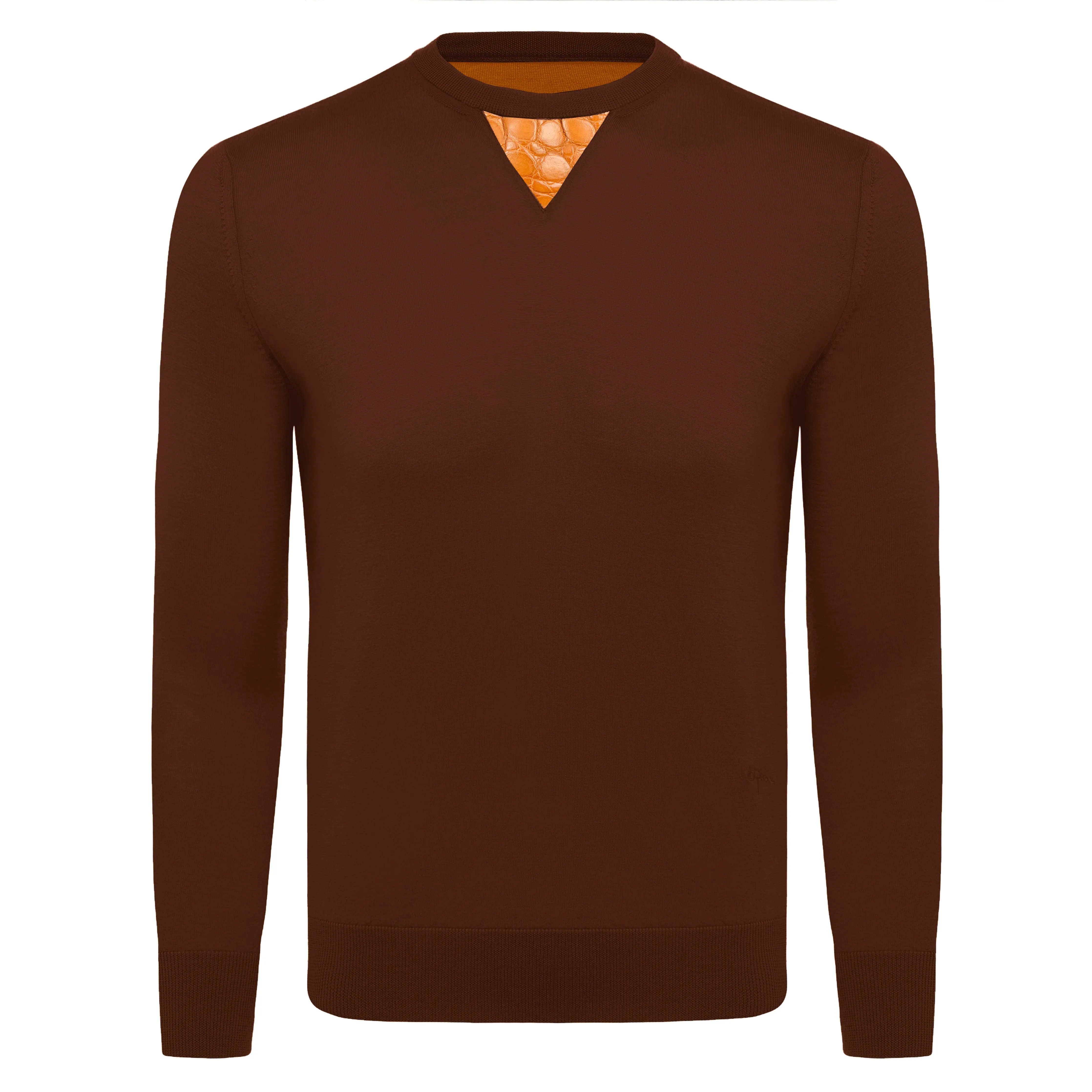 Cashmere and Silk Brown Sweater with Alligator Detail