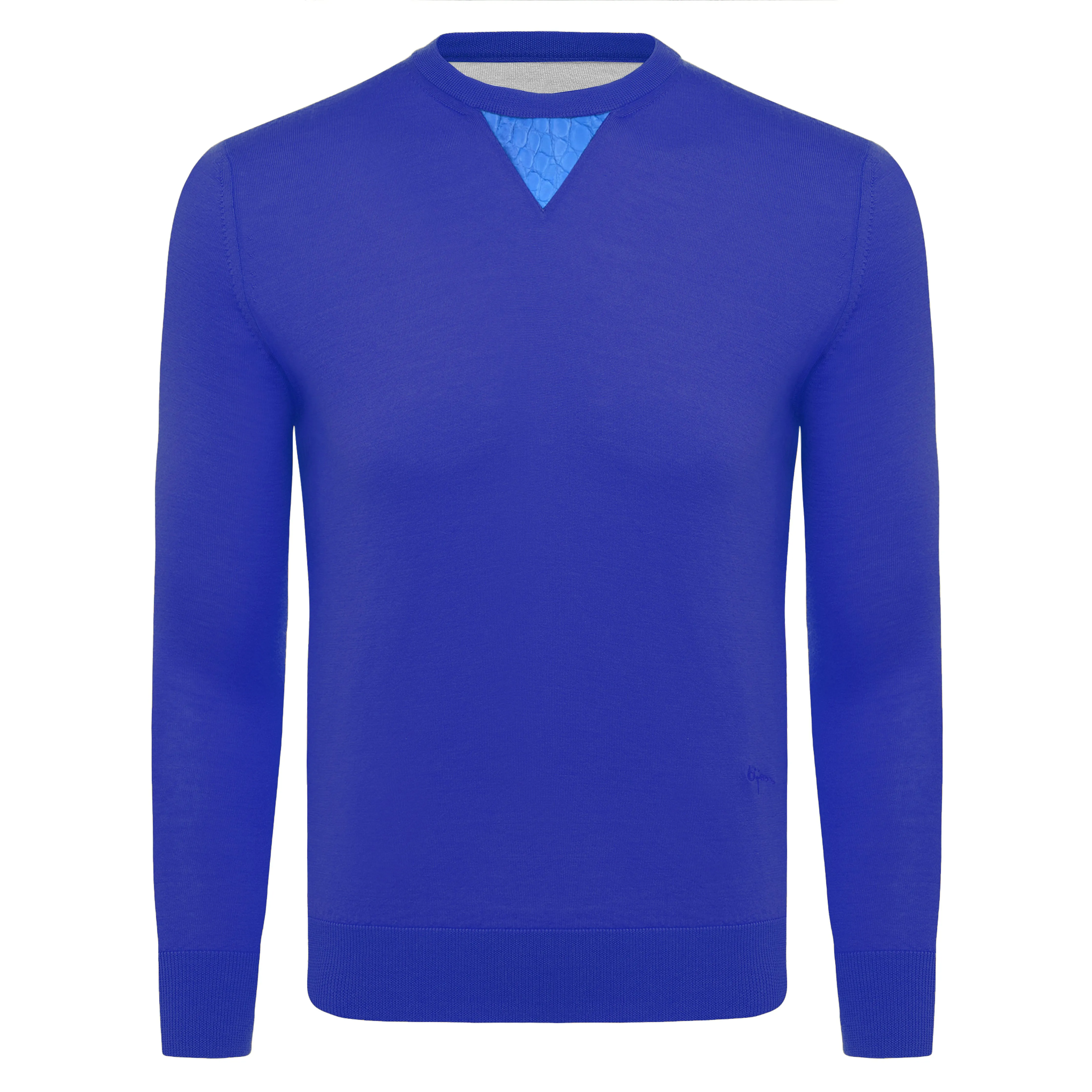 Cashmere and Silk French Blue Sweater with Alligator Detail