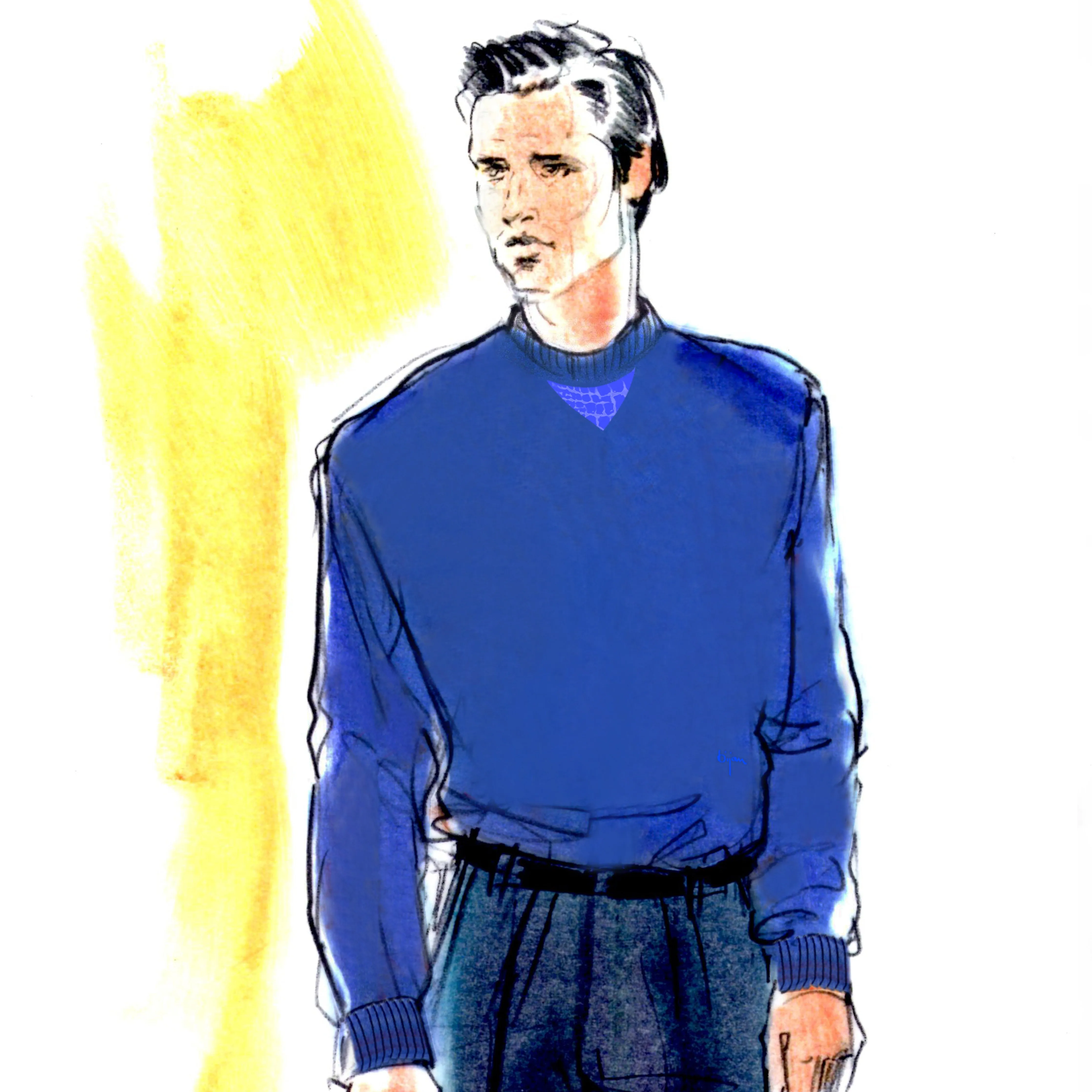 Cashmere and Silk French Blue Sweater with Alligator Detail