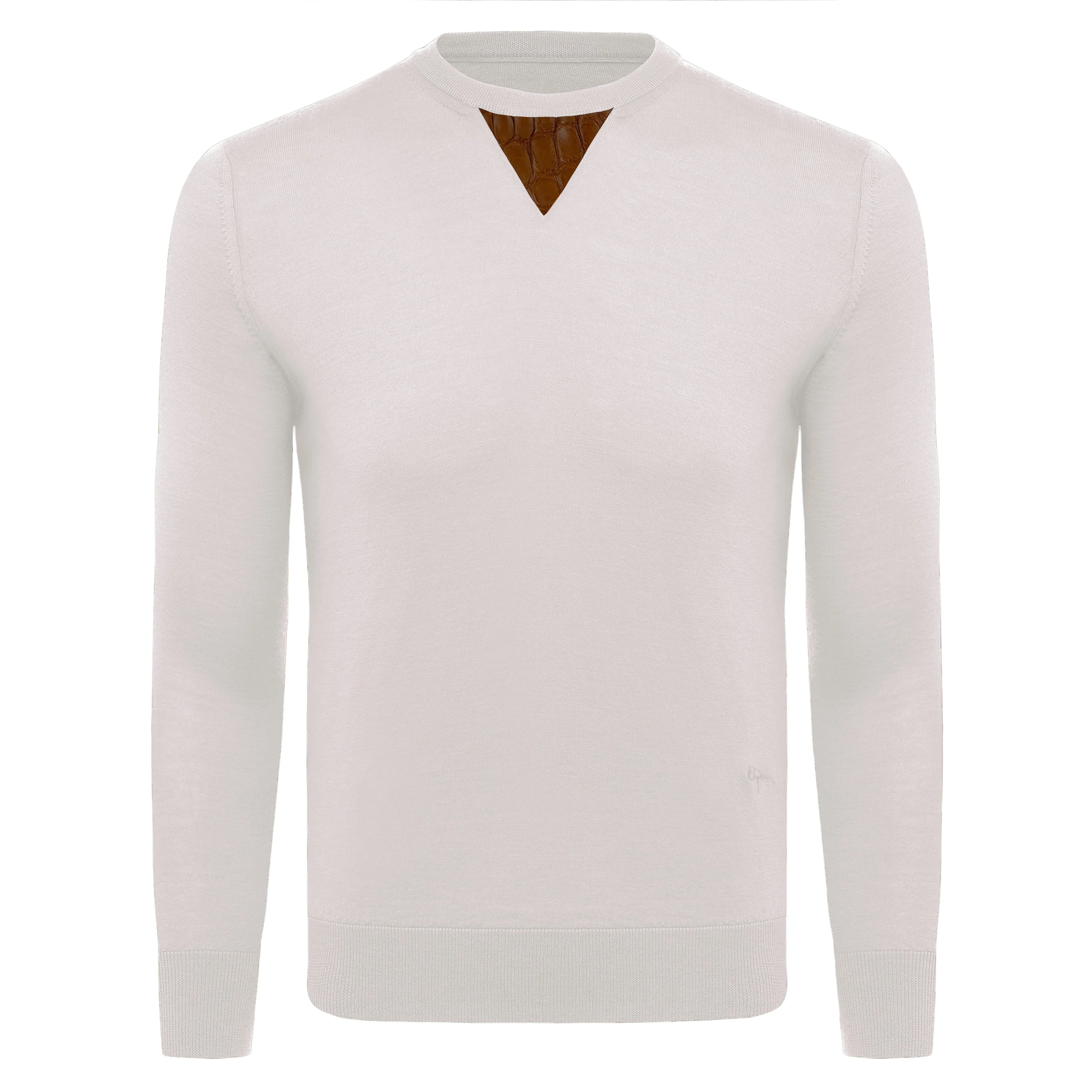 Cashmere and Silk Off-White Sweater with Alligator Detail