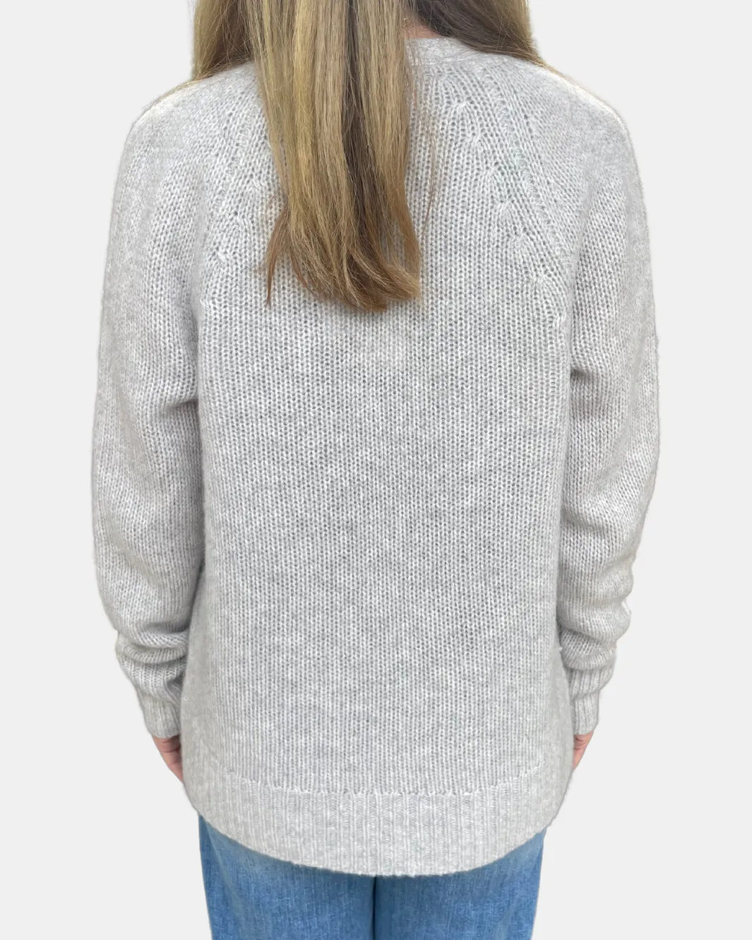CASHMERE FEATHERWEIGHT OPEN CARDI IN MISTY GREY HEATHER