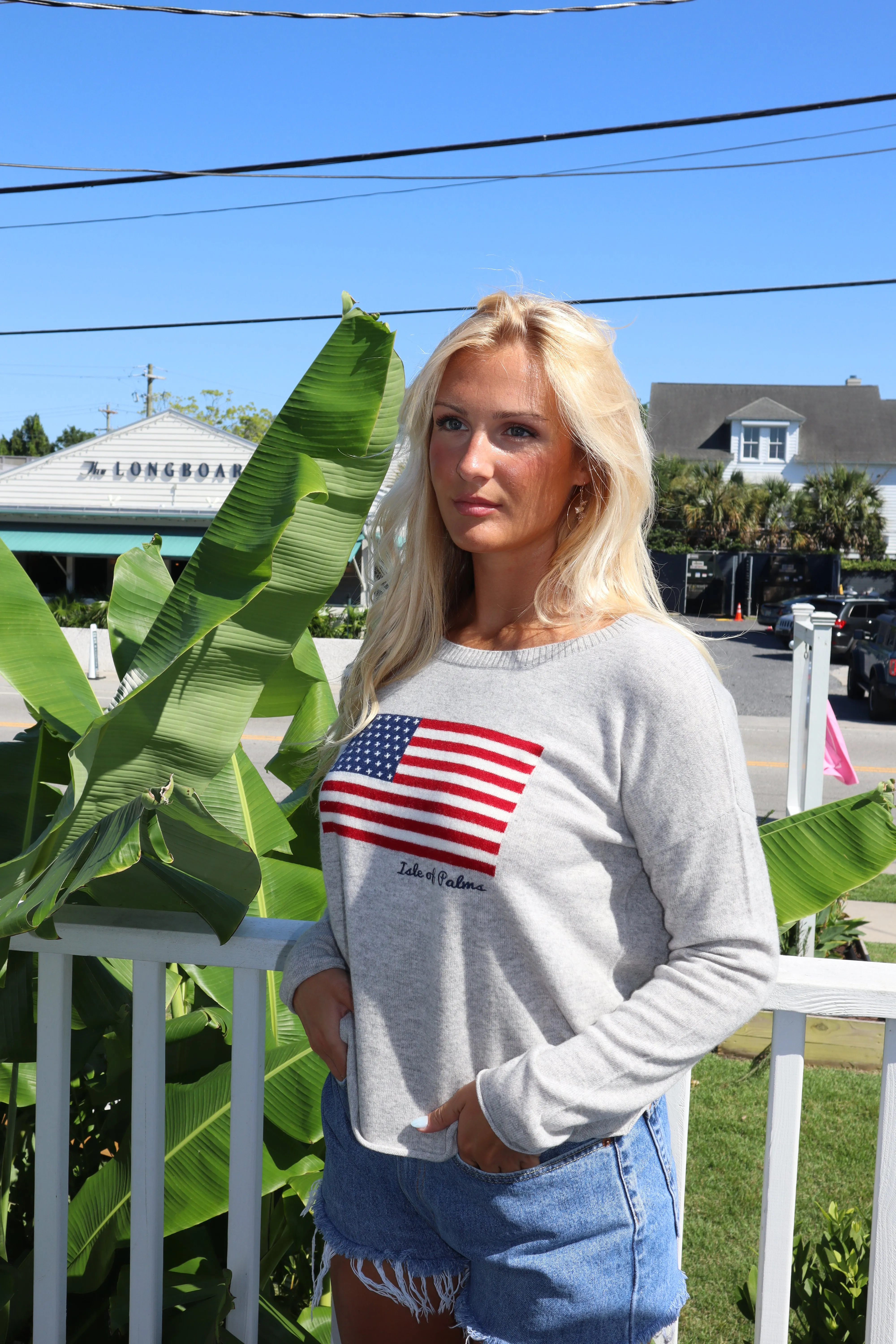 Cashmere Novelty Isle of Palms Sweater- Flag