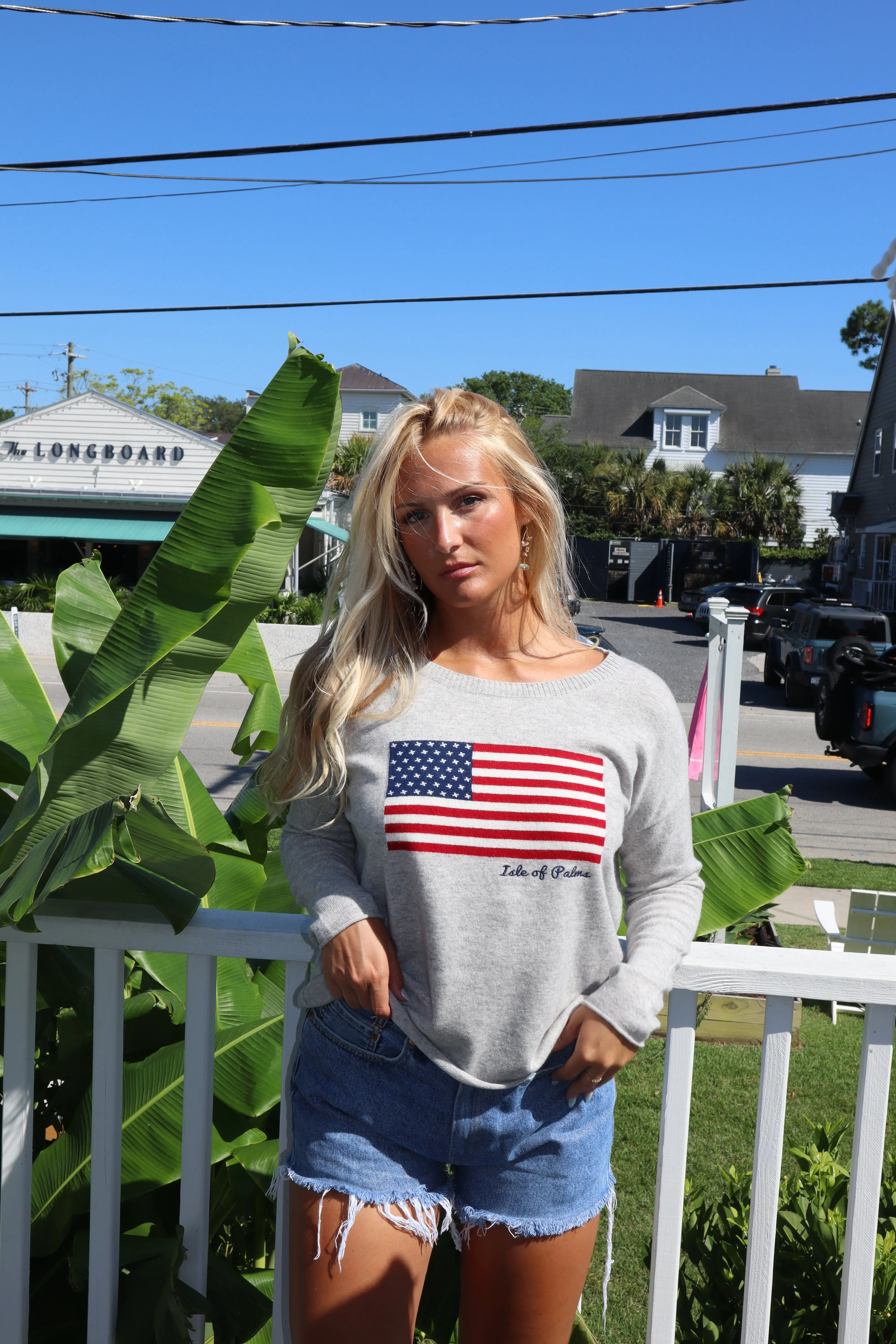 Cashmere Novelty Isle of Palms Sweater- Flag