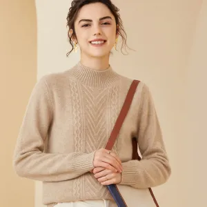 Cashmere Sweater for Women Mock neck Long Sleeve Winter Warm Cashmere Sweater