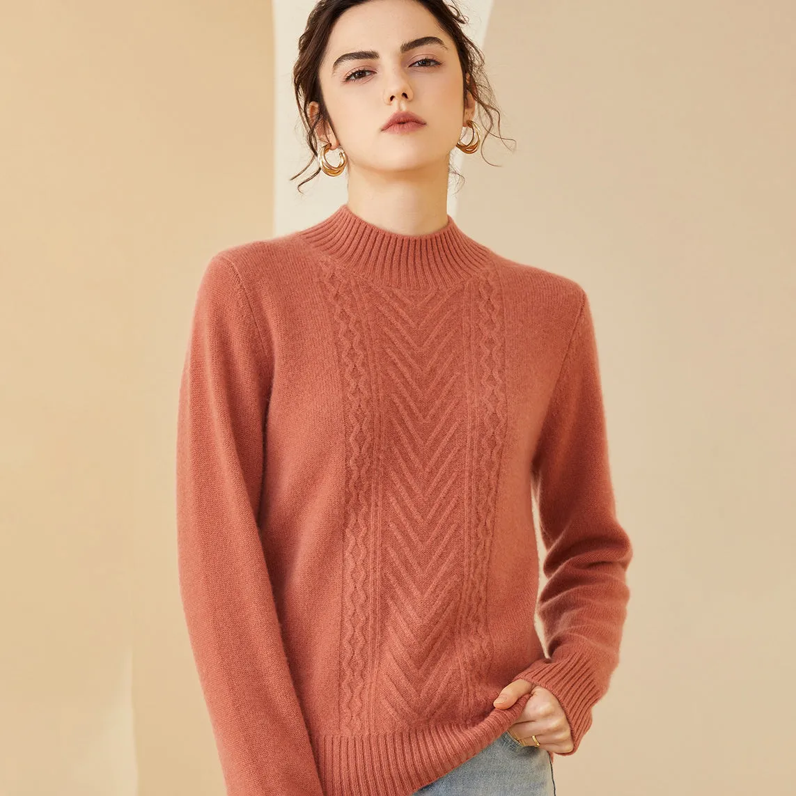 Cashmere Sweater for Women Mock neck Long Sleeve Winter Warm Cashmere Sweater