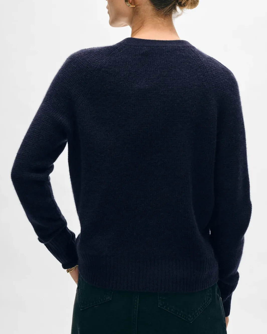 CASHMERE WAFFLE SWEATSHIRT IN DEEP NAVY