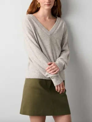 CASHMERE WIDE VNECK IN MISTY GREY HEATHER
