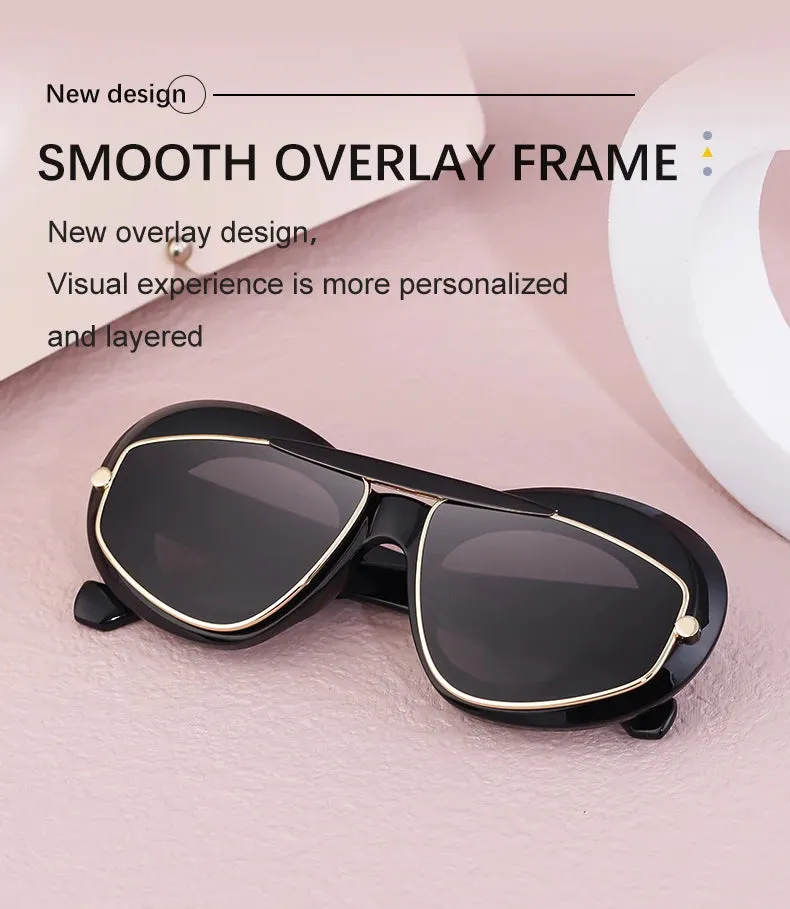 Cat Eye Punk Style Overlay Frame Sunglasses Luxury Fashion Steampunk Double Frame Sun Glasses Y2k Sports Shield Eyewear Sun Shades
