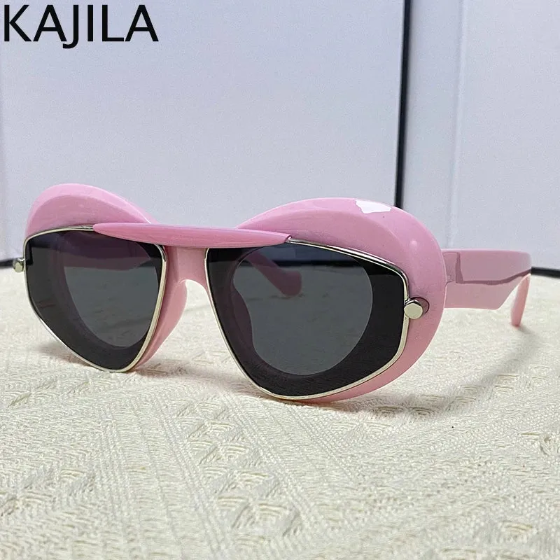 Cat Eye Punk Style Overlay Frame Sunglasses Luxury Fashion Steampunk Double Frame Sun Glasses Y2k Sports Shield Eyewear Sun Shades