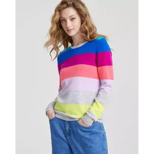 Charter Club Cashmere Marine Rainbow Stripe Crewneck Sweater