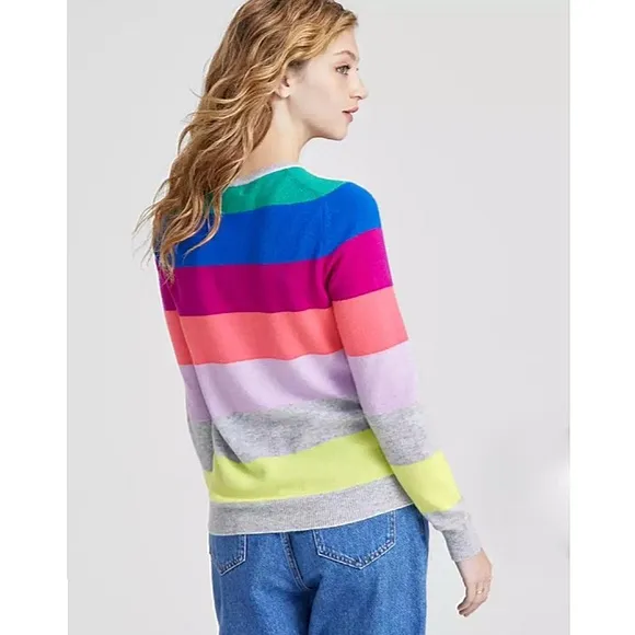 Charter Club Cashmere Marine Rainbow Stripe Crewneck Sweater
