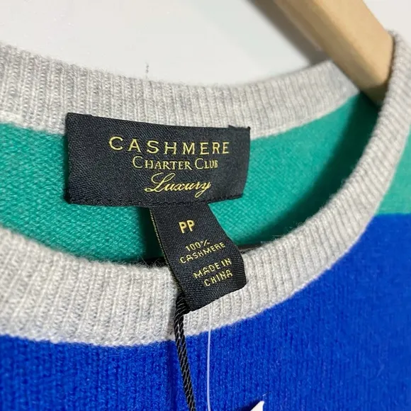 Charter Club Cashmere Marine Rainbow Stripe Crewneck Sweater