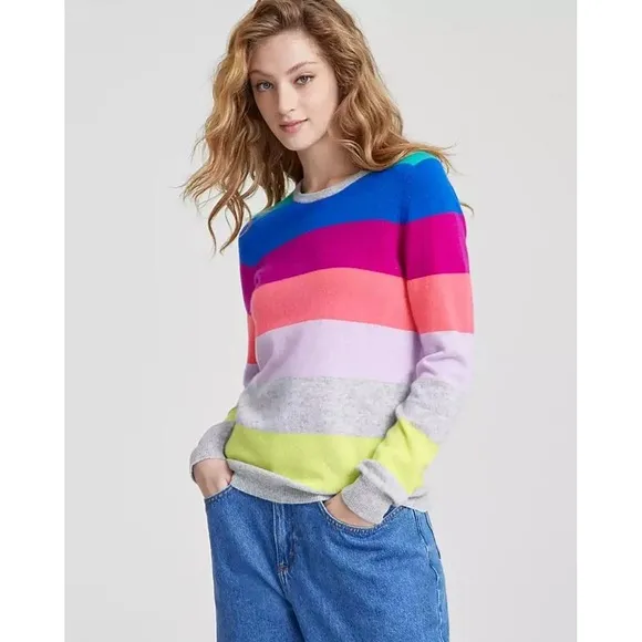 Charter Club Cashmere Marine Rainbow Stripe Crewneck Sweater