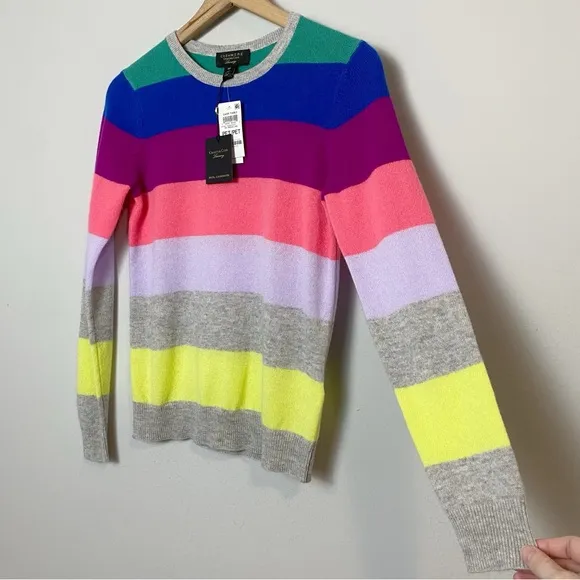 Charter Club Cashmere Marine Rainbow Stripe Crewneck Sweater