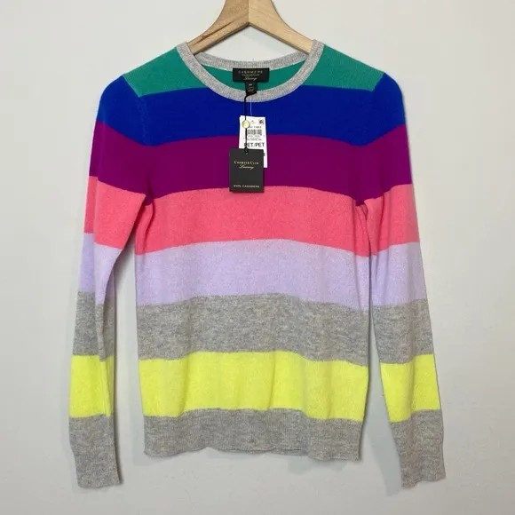 Charter Club Cashmere Marine Rainbow Stripe Crewneck Sweater
