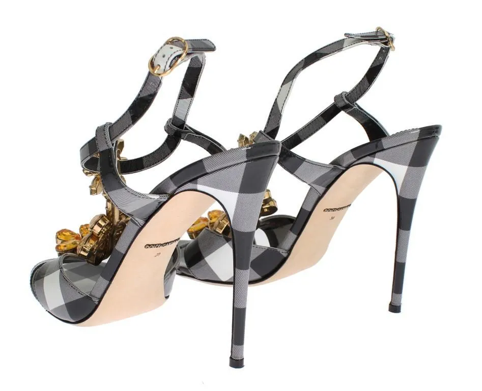 Checkered Leather Crystal Sandals Shoes