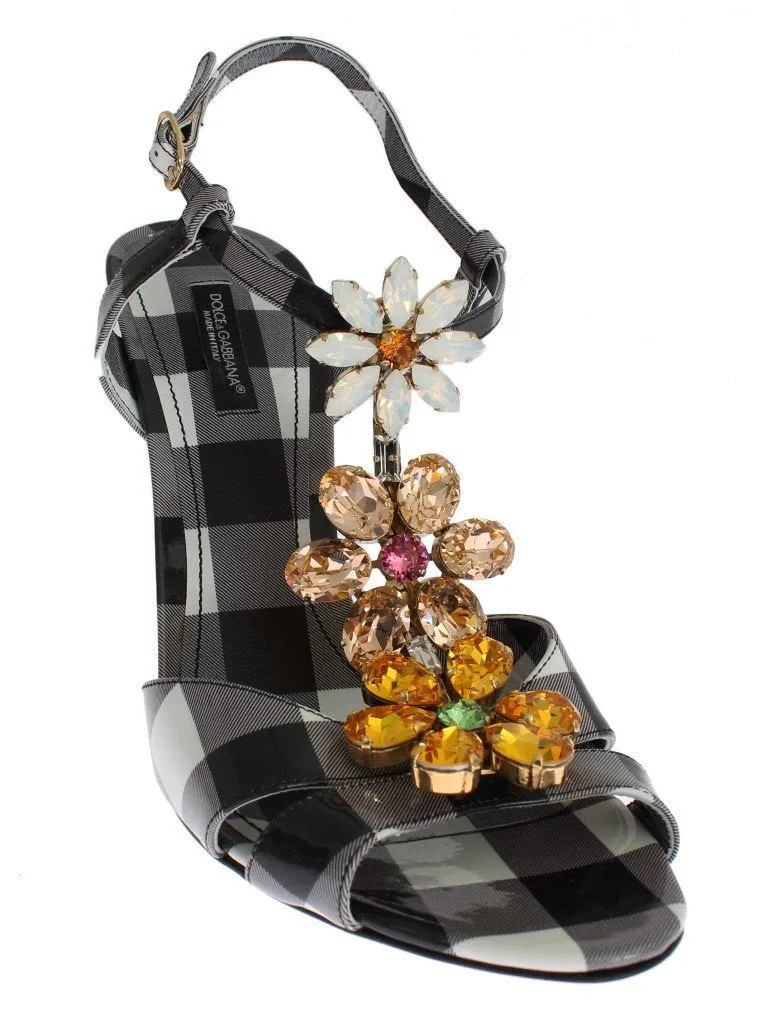 Checkered Leather Crystal Sandals Shoes