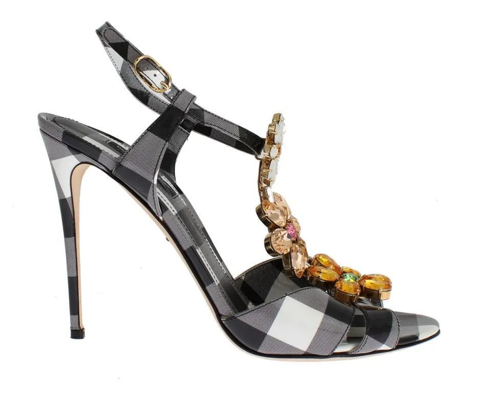 Checkered Leather Crystal Sandals Shoes