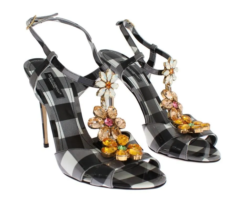 Checkered Leather Crystal Sandals Shoes