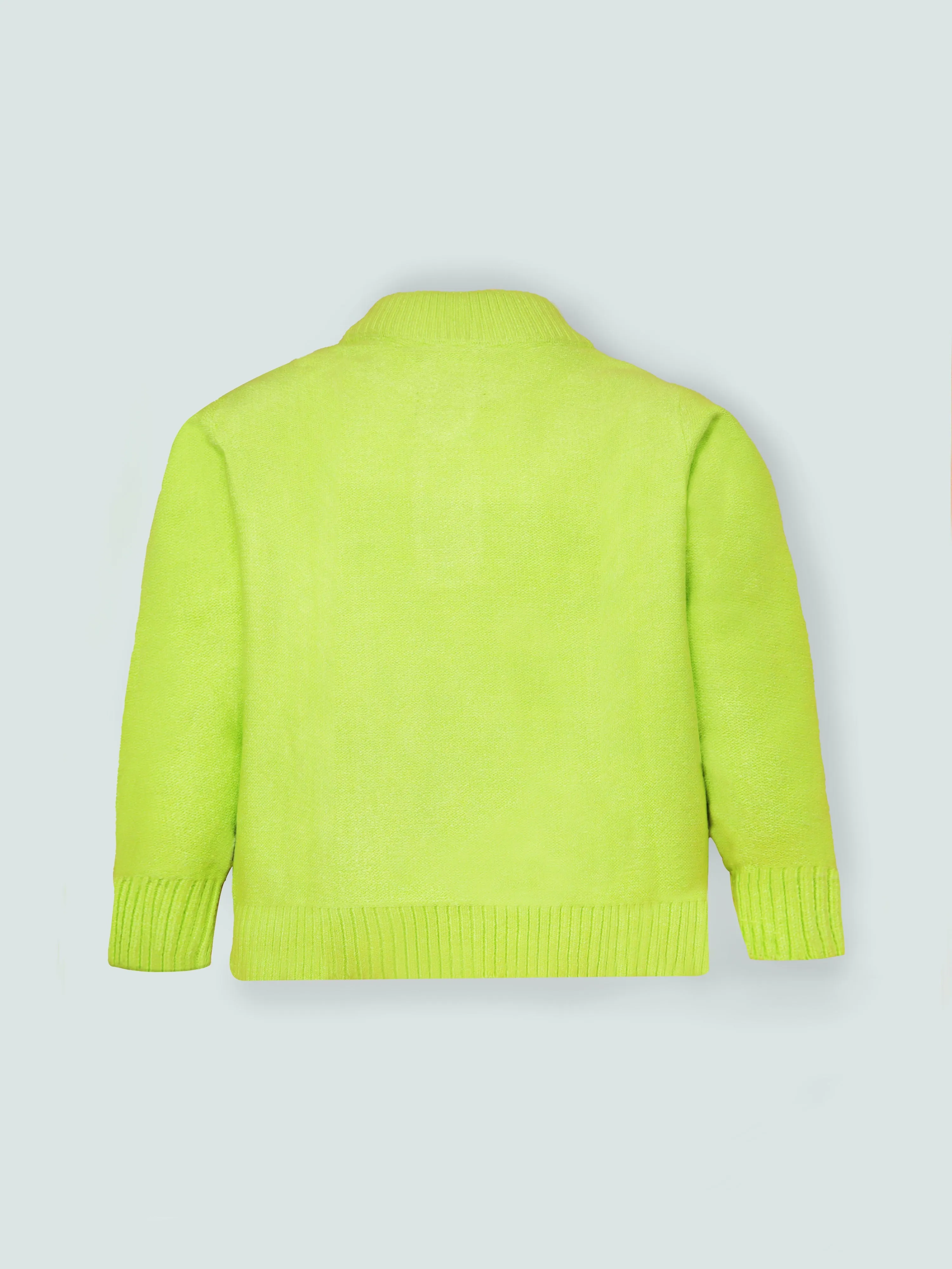 Cherry Crumble Neon Green Cable Knit 100% Viscose Full Sleeves High Neck Casual Wear Easy Fit Winter Sweater For Boys & Girls