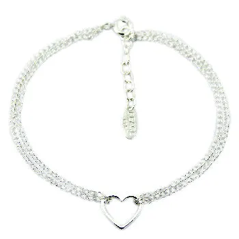 Children's and Teens' Bracelets:  Sterling Silver Double Strand, Open Heart Bracelets