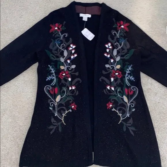 Christopher &amp; Banks Embroidered Shimmer Cardigan