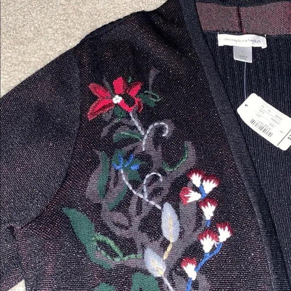 Christopher &amp; Banks Embroidered Shimmer Cardigan