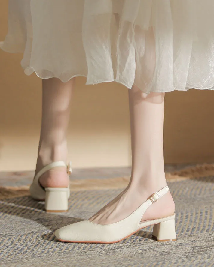 Chunky Heel Back Strap Square Toe Sandals