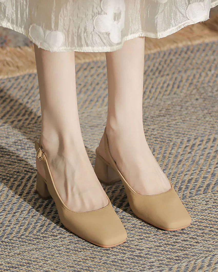 Chunky Heel Back Strap Square Toe Sandals