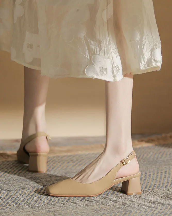 Chunky Heel Back Strap Square Toe Sandals