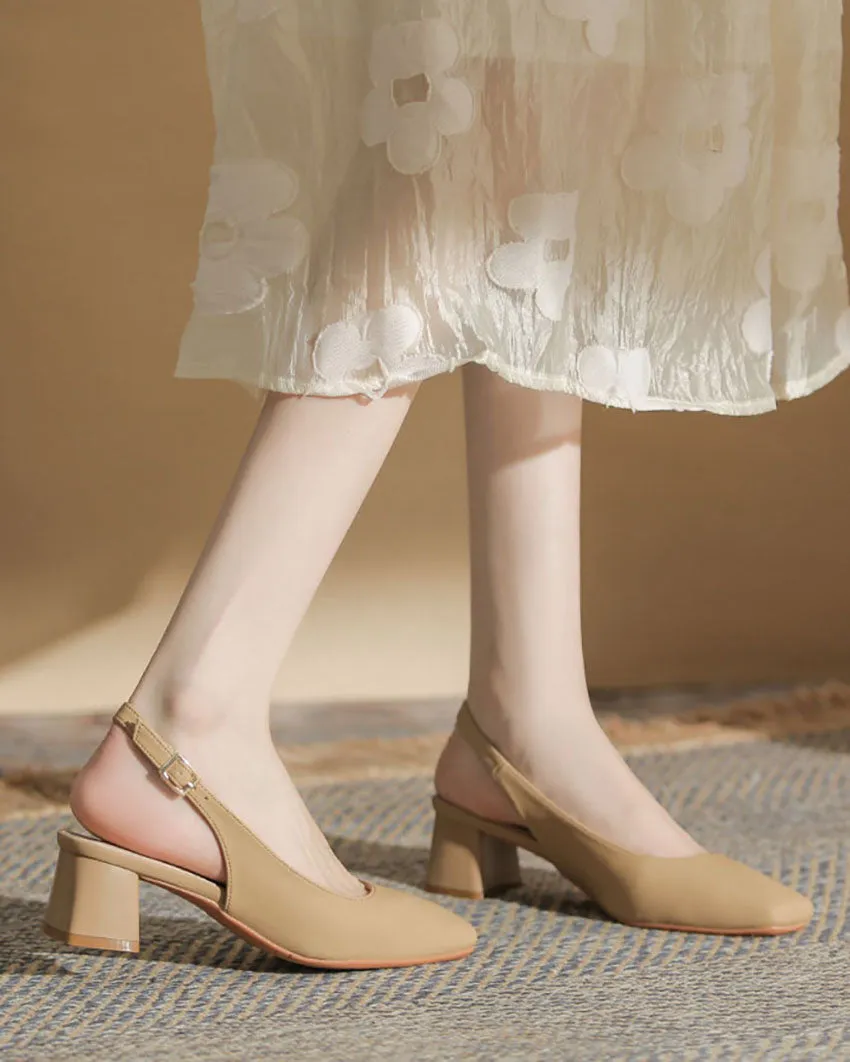 Chunky Heel Back Strap Square Toe Sandals