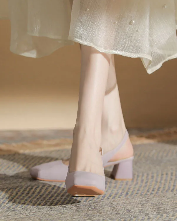 Chunky Heel Back Strap Square Toe Sandals