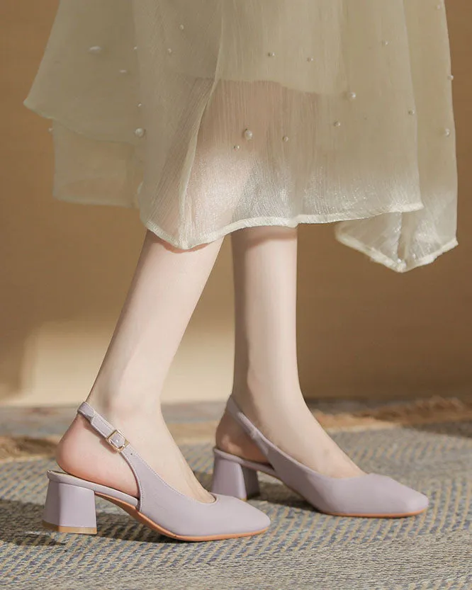 Chunky Heel Back Strap Square Toe Sandals