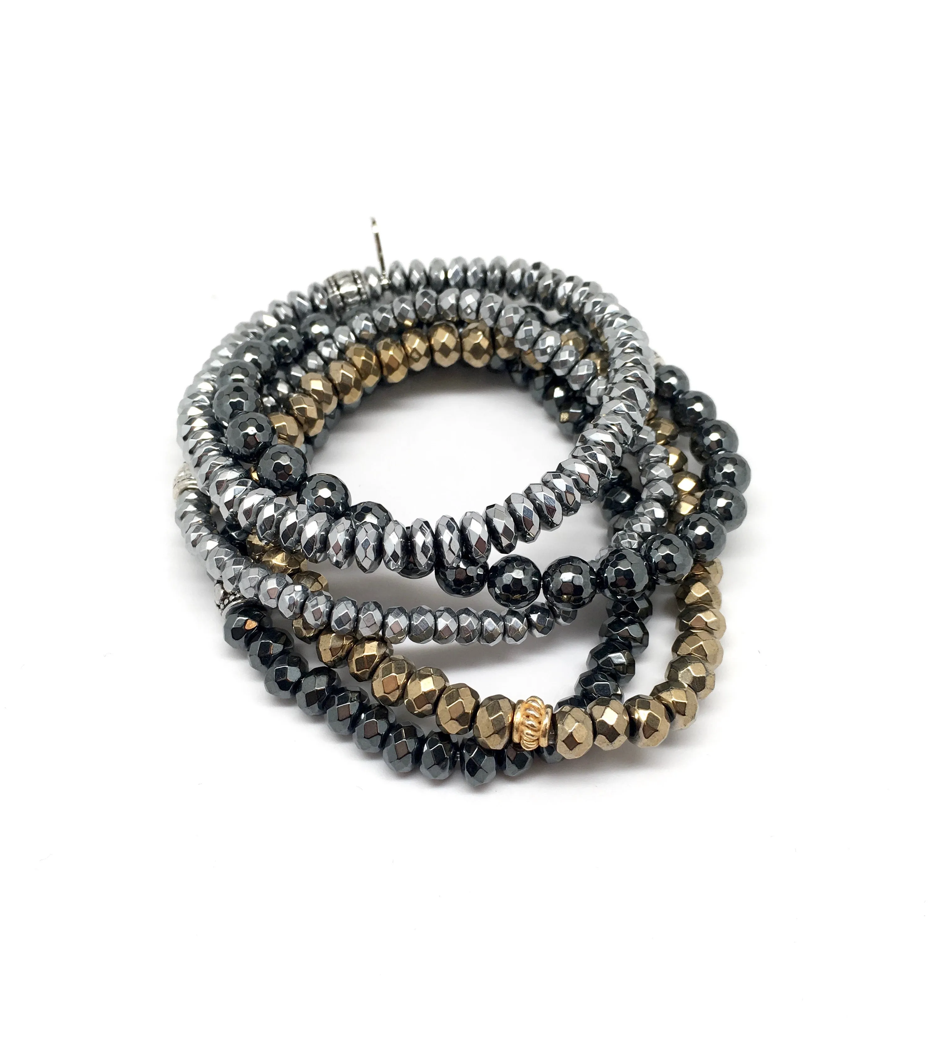Classic Hematite & Pyrite Stack Bracelets