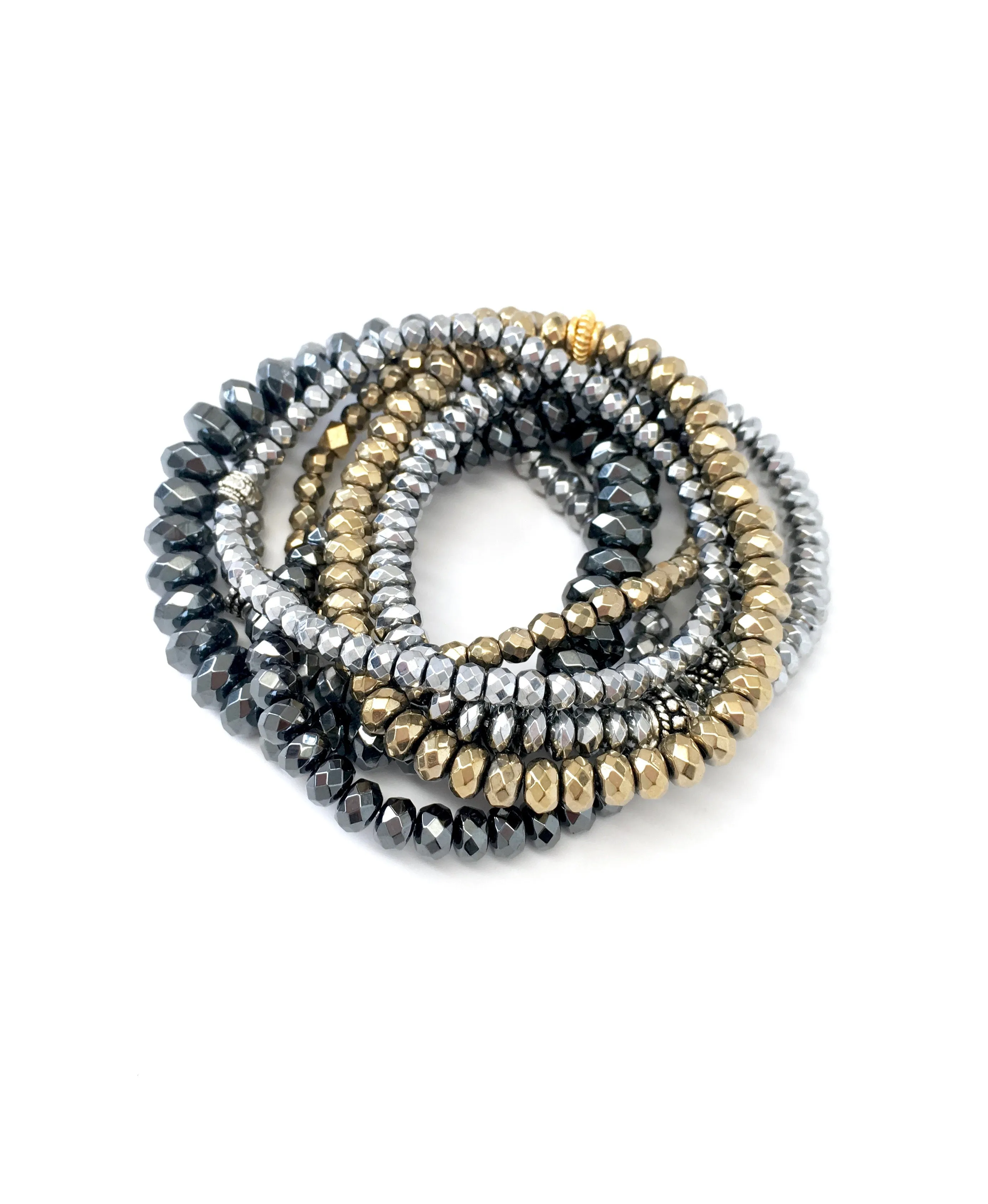 Classic Hematite & Pyrite Stack Bracelets