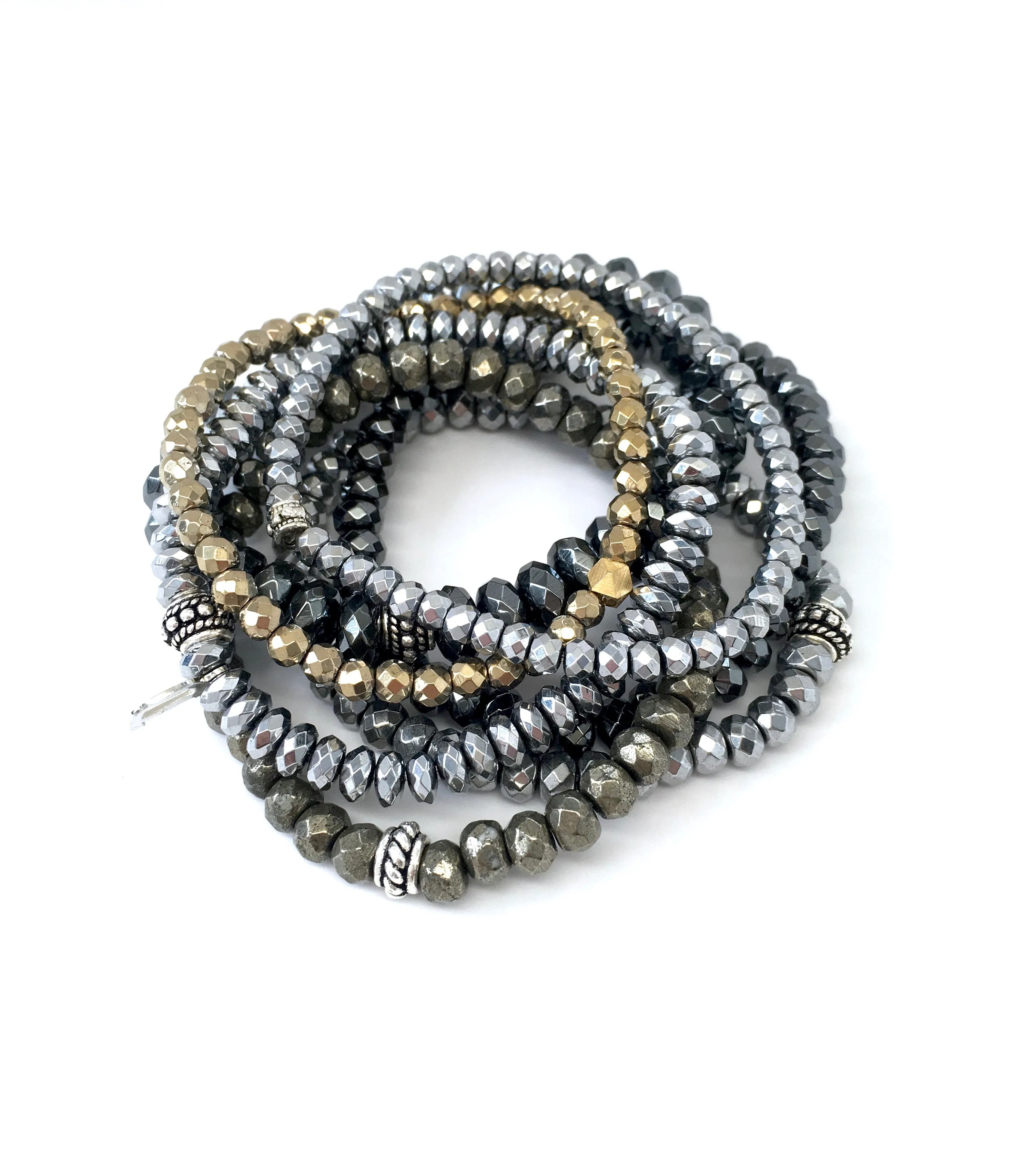 Classic Hematite & Pyrite Stack Bracelets