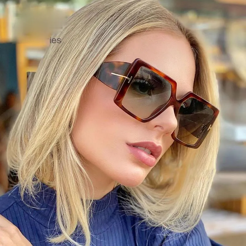 Classic Oversized Square Sunglasses Leopard Sun Glasses Female Gradient Vintage Big Shades UV400